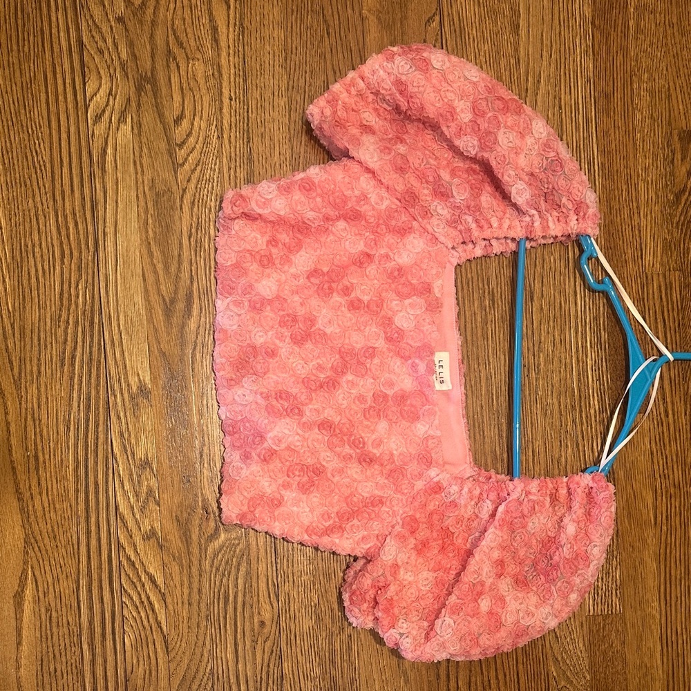 Pink Textured Puff Sleeve Crop Top